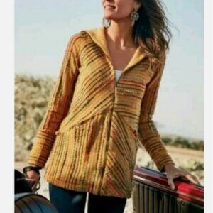 Soft Surroundings Kinsale Boucle Stripe Boho Zipper Jacket Women's Size Medium